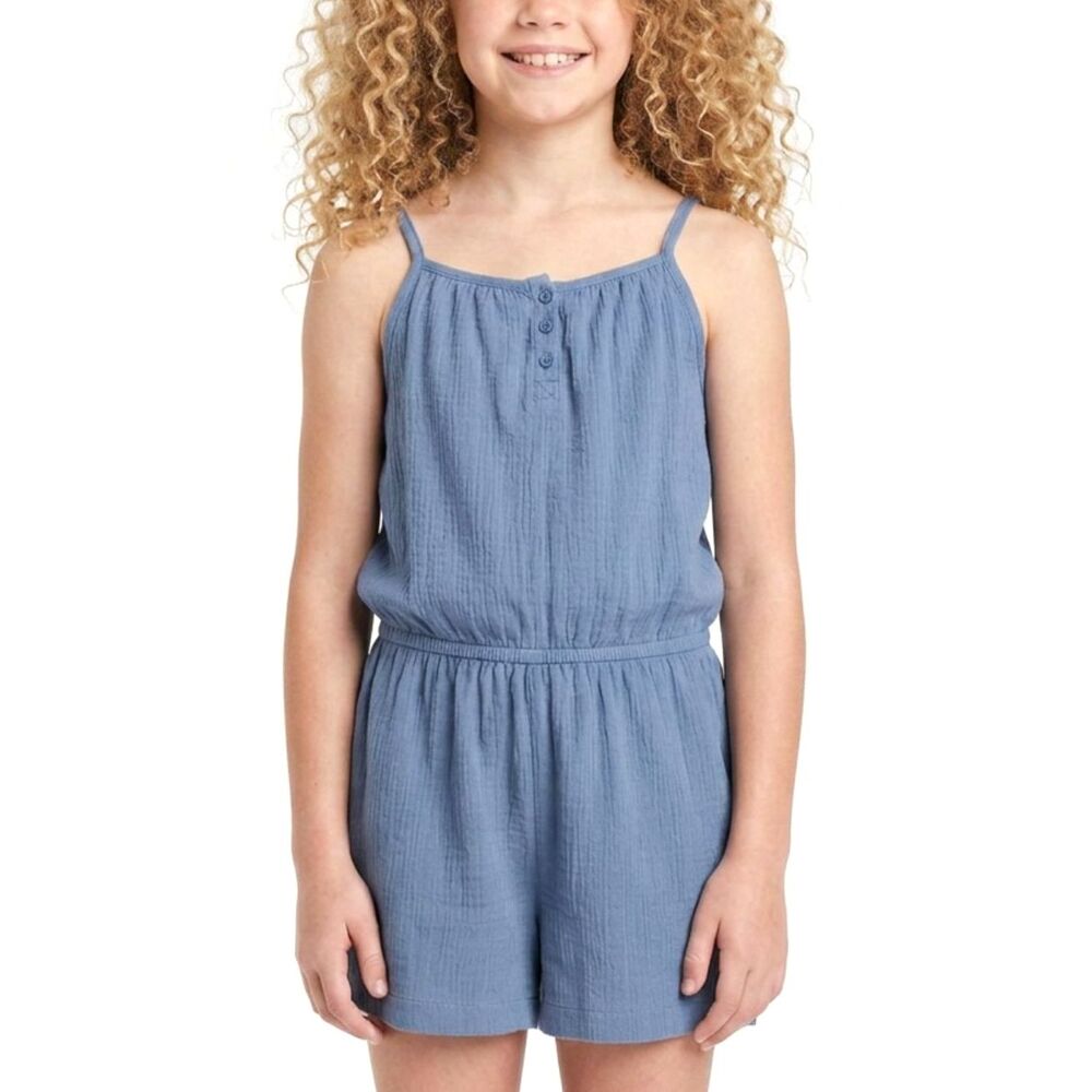 Adorable Cotton Chambray Blue Lace Girls Shorts Romper by Mudd sz 10 medium